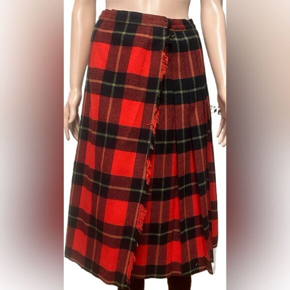 Lord & Taylor  Plaid Skirt S Sloat Tailored Wool Red Black Tartan Kilt 1556 - Picture 4 of 10